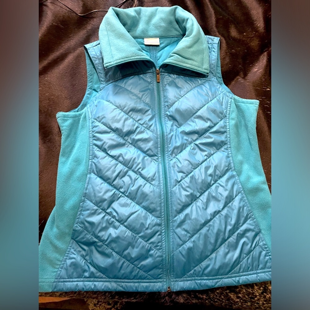 Columbia Womens Vest Size Large Turquoise Fleece Polyester Full Zip Pockets